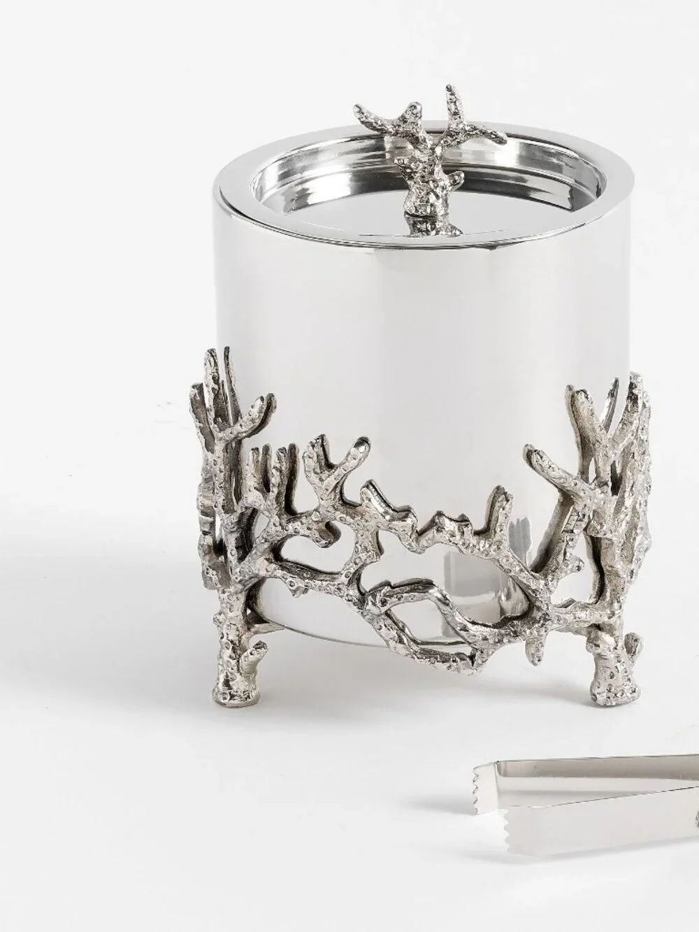 Pottery Barn Silver Coral Handcrafted Ice Bucket Aluminum Steel Nickel Finish
